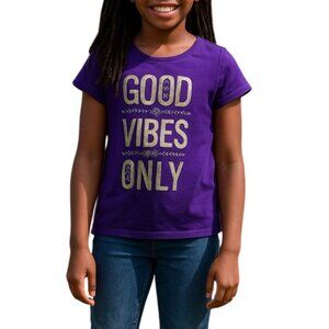 Girls Place "Good Vibes Only" Purple Glitter Tee Size 10/12 Cotton Short Sleeve